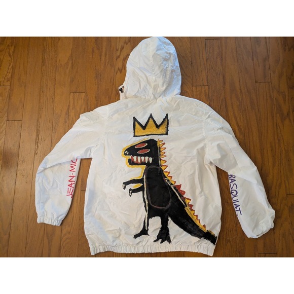 Members Only Jean Michel Basquiat Dinosaur Crown Anorak White Jacket Size L - Picture 2 of 10